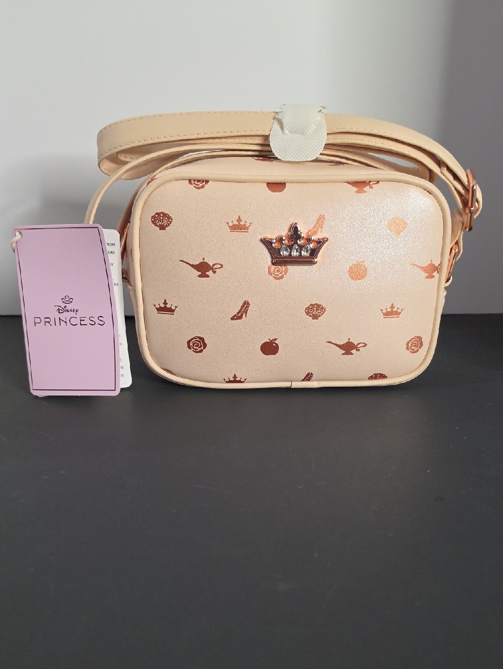 Disney LoungeflyCream-Peach Crossbody Bag with Rose-Gold Crown Detail